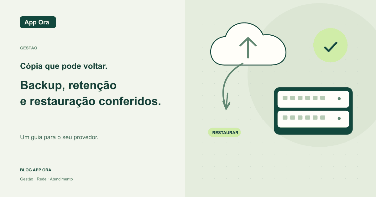 Nuvem de backup conectada a um banco de dados e seta de restauração com confirmação.