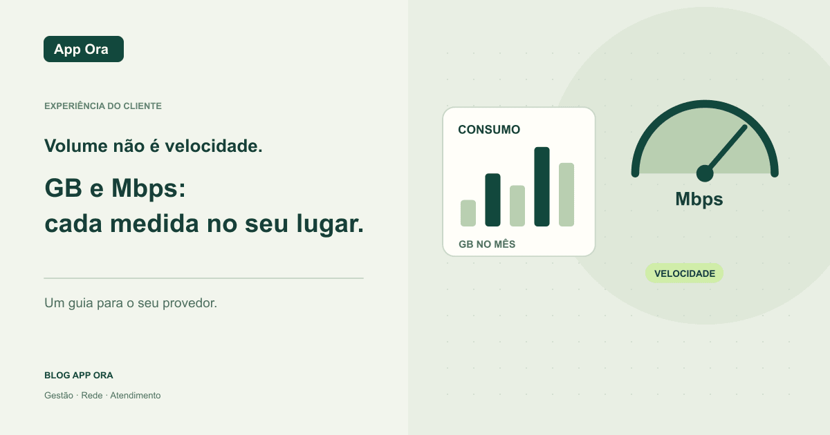 Gráfico de consumo em gigabytes ao lado de um velocímetro de megabits por segundo.