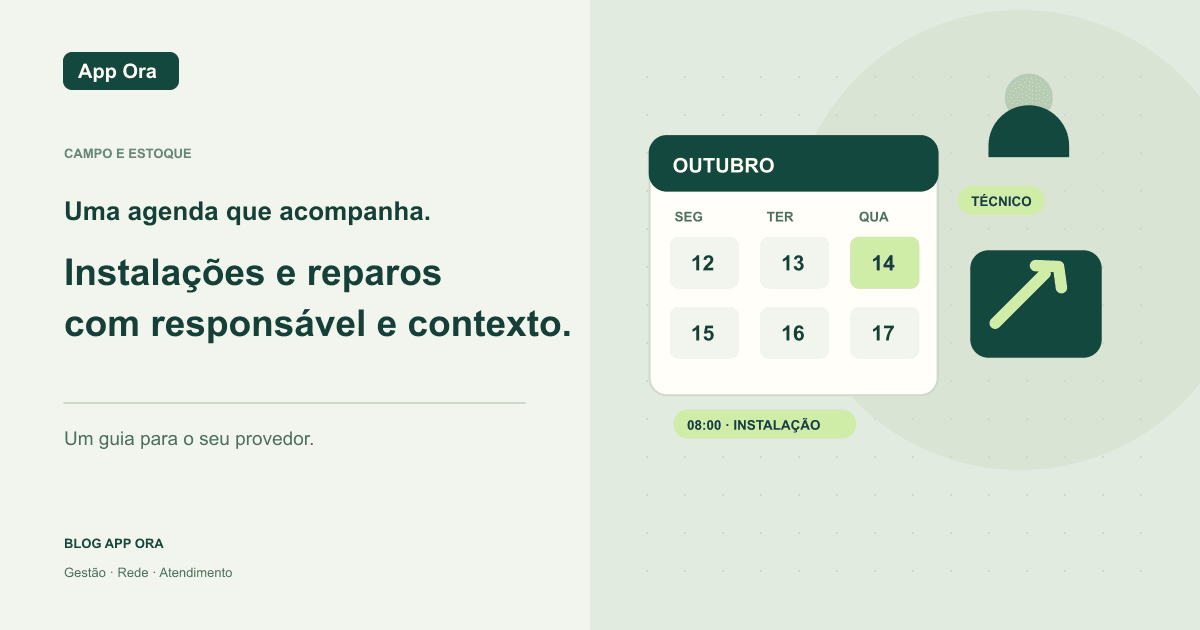 Agenda semanal com horários de serviço, cartão de técnico e chave de reparo.